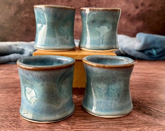 Handmade ceramic espresso cup (3.5 oz)- small ceramic cup with hand holds- espresso cups with blue glaze- wheel thrown, espresso gift