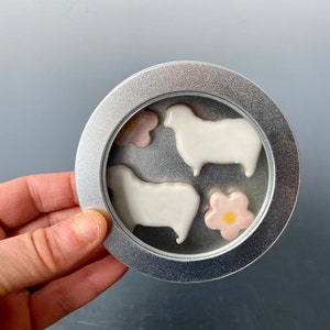 Sheep magnets in tin with flower magnets ceramic sheep magnet image 8