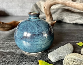 Small ceramic bud vase- blue bud vase, wheel thrown ceramic vase- blue living room decor, vase gift- blue home decor, housewarming gift