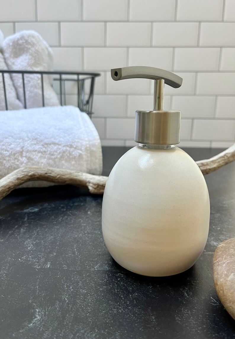 Ceramic soap dispenser or lotion pump holds 8 oz satin image 5