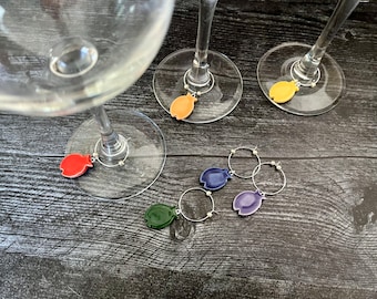 Handmade Ceramic Fish Wine Charms: Rainbow Wine Glass Markers, Set of 6
