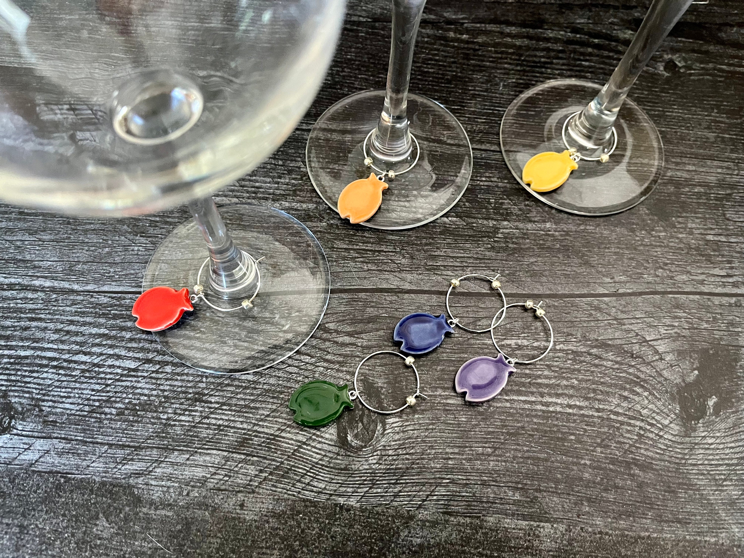 Fish Wine Charms Handmade Ceramic Wine Charms Rainbow Fish Wine Markers  Fish Wine Glass Charms Wine Lover Gift, Gift for Wine Drinker 