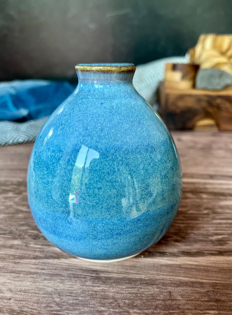 Ceramic bud vase blue glaze handmade ceramic vase modern image 6