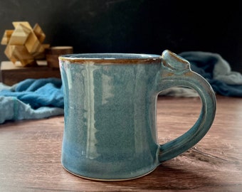 Blue ceramic mug with thumb rest (12 oz), light blue and sky blue pottery mug, handmade mug, large coffee mug