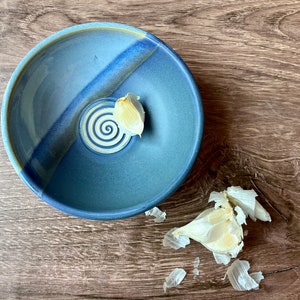 Garlic grater dish- garlic and oil dipping bowl- matte blue and glossy light blue grater bowl for dipping bread- garlic gift, foodie gift