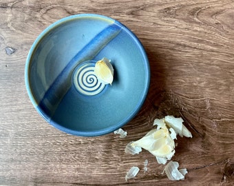 Garlic grater dish- garlic and oil dipping bowl- matte blue and glossy light blue grater bowl for dipping bread- garlic gift, foodie gift