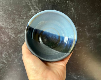 Small ceramic bowl (6 oz)- blue and black glaze- handmade ceramic prep bowl, condiment bowl, candy bowl, snack bowl, ice cream bowl