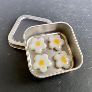 Ceramic flower magnets in tin white daisy flower magnets handmade ceramic magnet set in square tin, daisy fridge magnets, stocking stuffer image 5