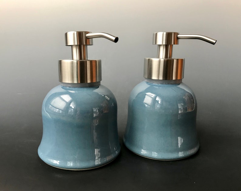 Foaming ceramic soap dispenser blue glaze handmade pottery Etsy