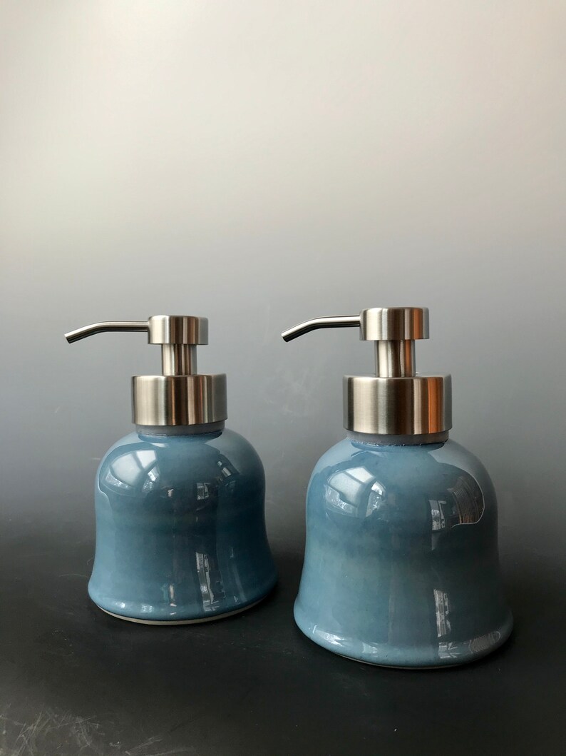 Foaming ceramic soap dispenser blue glaze handmade pottery Etsy