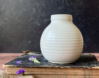 Ceramic bud vase- rounded vase- satin eggshell white glaze- handmade ceramic vase- wheel thrown bud vase gift- white ceramic vase