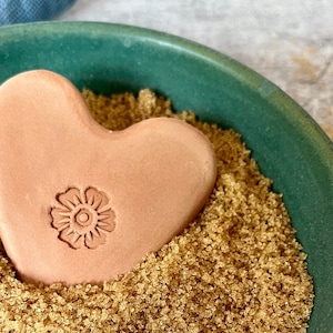 Handmade Terracotta Sugar Saver: Flower Stamped Pottery Heart, Essential Oil Diffuser