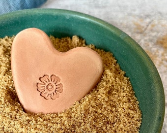 Ceramic sugar saver/ essential oil diffuser- handmade pottery heart with flower stamp- aromatherapy gift, teacher gift, gift for mom