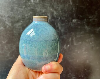 Small ceramic bud vase, blue vase, small bud vase- vase gift, birthday gift- small blue vase, gift for gardener