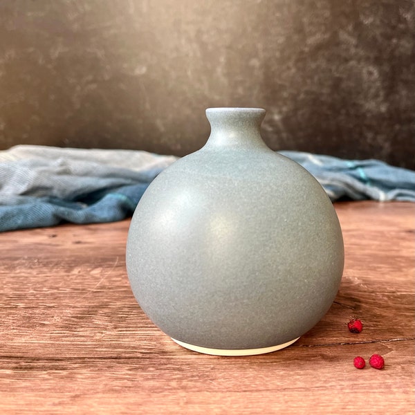Ceramic bud vase- matte blue ceramic vase- wheel thrown ceramic flower vase- housewarming gift, wedding gift- matte glaze, minimalist decor