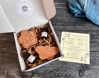 Terracotta Essential Oil Diffuser Gift Set: Handmade Flower & Butterfly