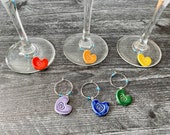 Heart wine charms- handmade ceramic wine charms- Heart wine markers- wine glass charms- gift for wine lover, PRIDE gift, hearts, rainbow