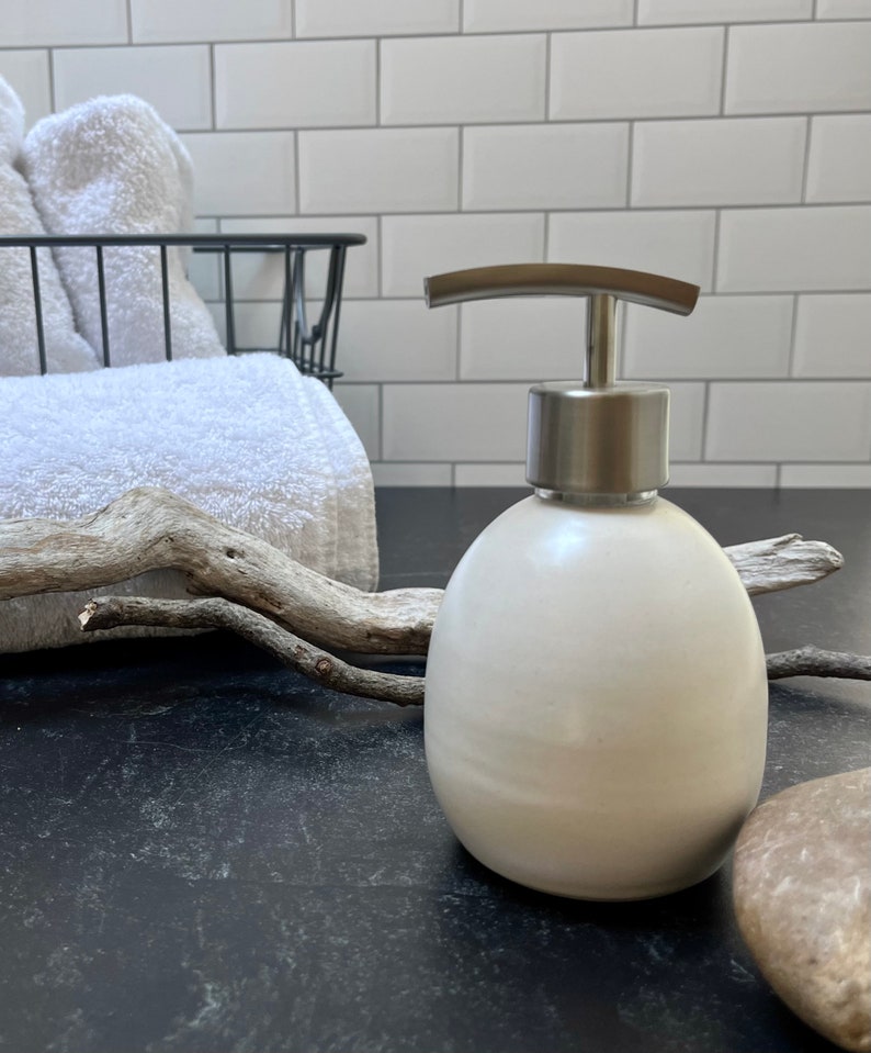 Ceramic soap dispenser or lotion pump holds 8 oz satin image 6