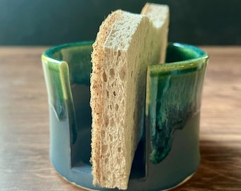 Ceramiczny uchwyt na gąbkę: Zielono-niebieski szkliwo