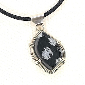 Snowflake Obsidian Handmade Pendant Necklace, Sterling Silver Black Stone Charm, Root Chakra Amulet
