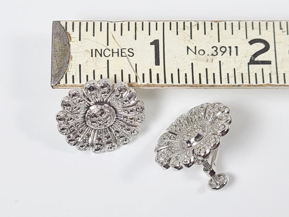 Sterling Silver Daisy Marcasite Flower Vintage Cl… - image 3