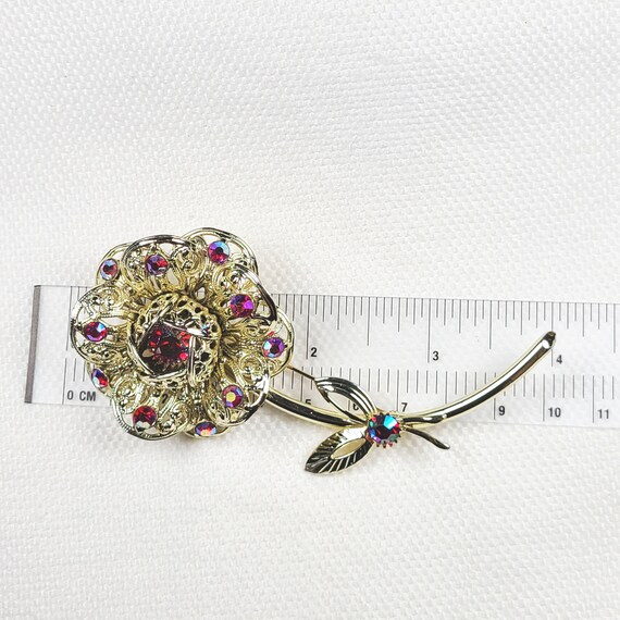 Vintage Sarah Coventry Red AB Rhinestone Flower B… - image 5