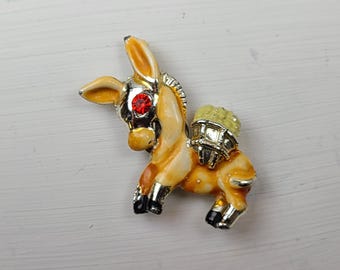 Vintage Enamel Donkey Magnet, Upcycled Jewelry Fridge Decor - Funny Gift