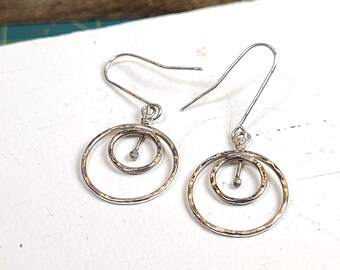 Sterling Silver Circle Earrings: Hammered Double Hoop Dangles, Handmade Jewelry
