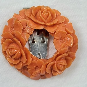 Vintage Orange Flower Circle of Roses Wreath Dress or Fur Clip, Plastic Faux Coral Salmon 1950s