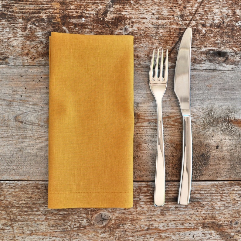 17x17 Table Linen Mitred Corners Made In Melbourne Handmade Linen Cotton Reusable Cloth Napkins Table Napkins Set of 4 Mustard Yellow