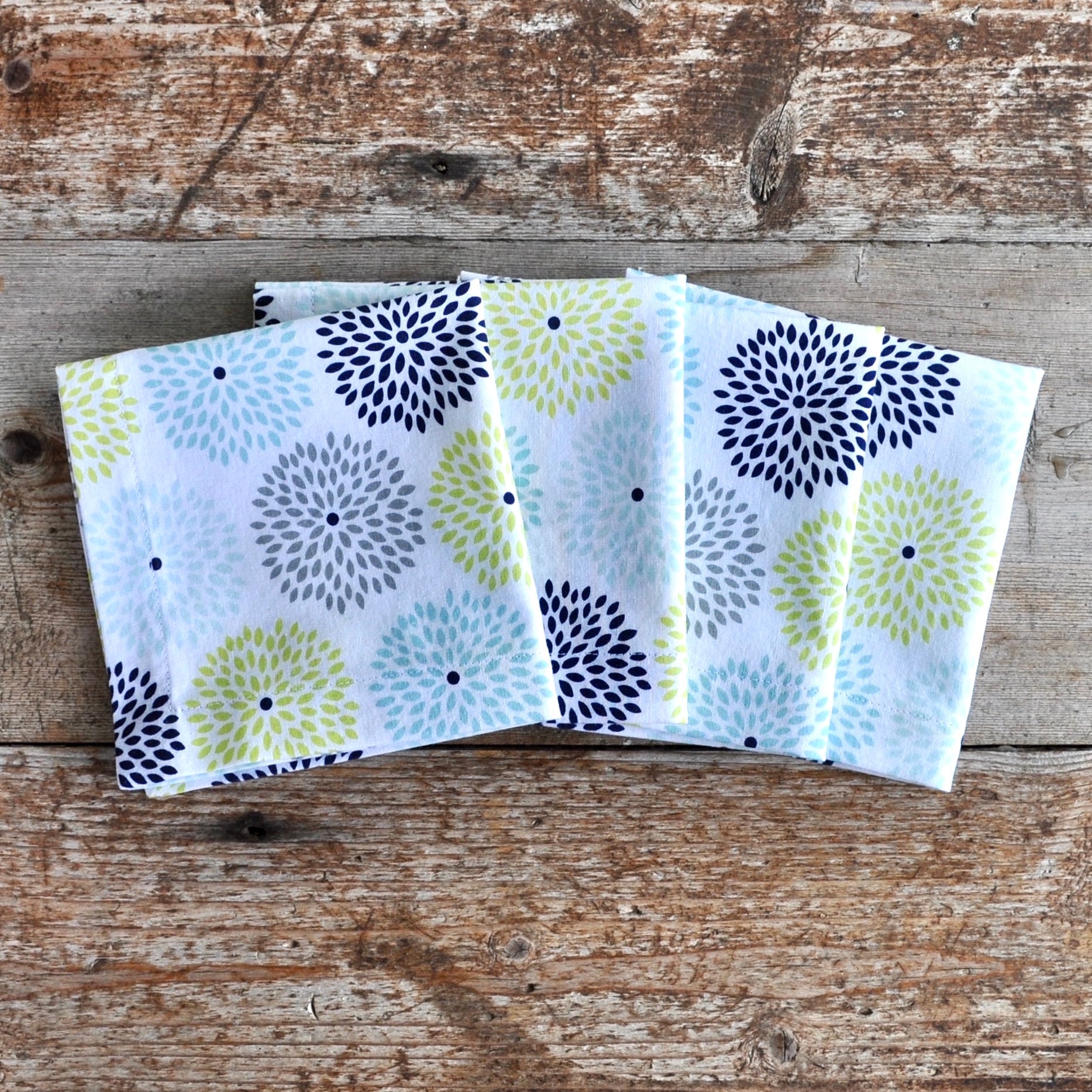 Cotton Cocktail Napkins Set of 4 Handmade White Blue Etsy UK