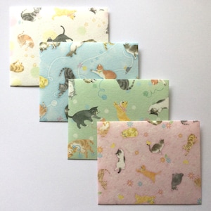 Handmade Cat Stationery Envelopes, Origami Paper, Set of 4