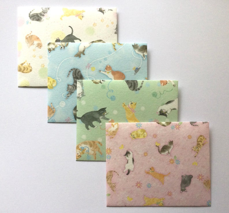 Cat / kitten envelopes, cat stationery, snail mail, happy mail, handmade small envelopes, set of 4, cute pattern, baby shower image 1