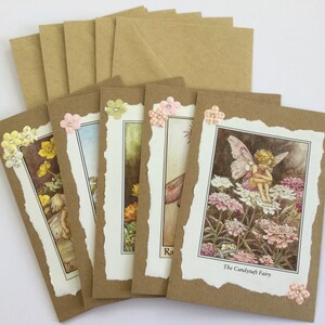 Flower fairy gift cards, junk journaling ephemera, Kraft note cards, fairy journal cards, birthday cards, thank you cards, set of 5