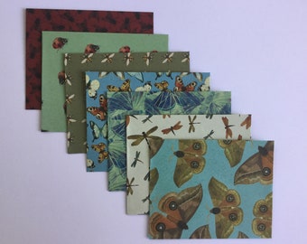 Insect envelopes, bug stationery, snail mail, happy mail, handmade small envelopes, set of 8, patterned, spring