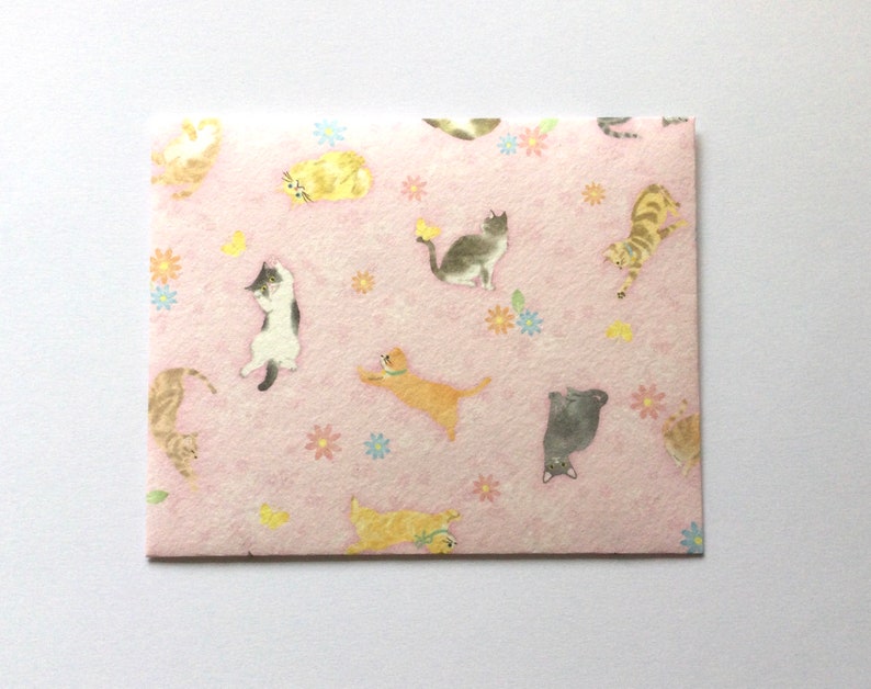 Cat / kitten envelopes, cat stationery, snail mail, happy mail, handmade small envelopes, set of 4, cute pattern, baby shower image 2