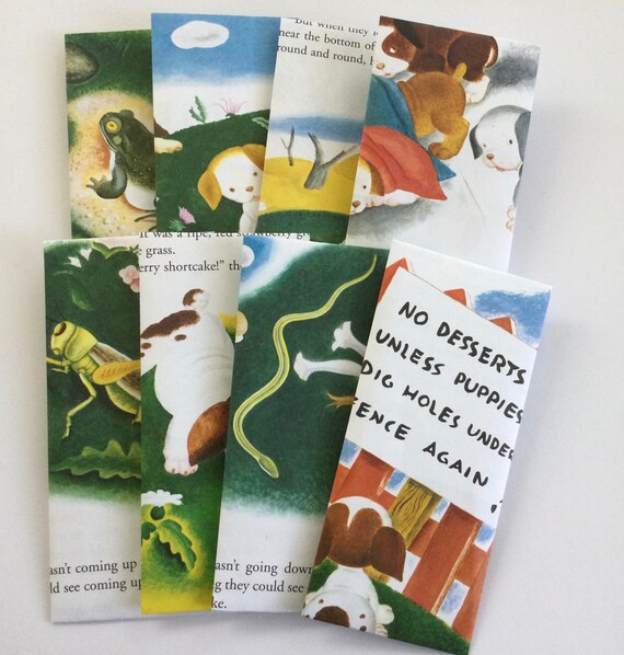 Book page envelopes, Money / cash envelopes, little golden book, Junk journal supply, puppy stationery, budget system, set of 8