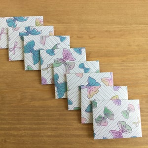 Bow Mini envelopes and inserts, tiny envelopes, tiny cards, tooth fairy letter, party favour, lunch box note, baby shower, set of 8