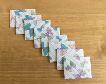 Bow Mini envelopes and inserts, tiny envelopes, tiny cards, tooth fairy letter, party favour, lunch box note, baby shower, set of 8