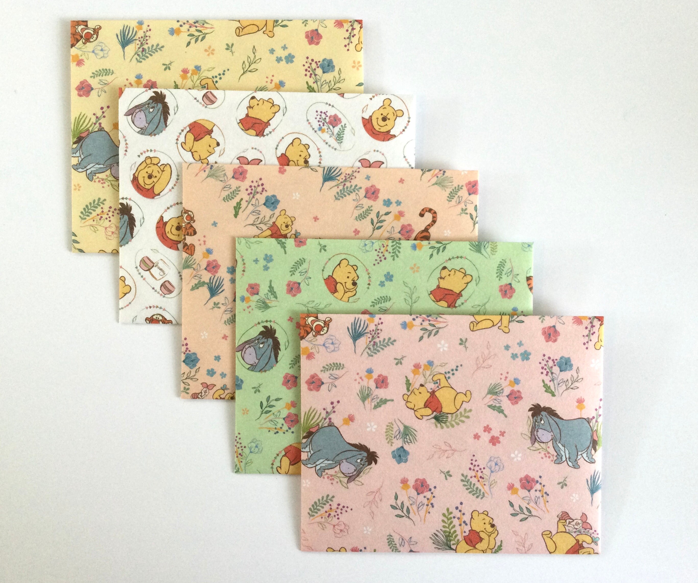 Pooh envelopes, baby shower envelope set, animal snail mail, planner accessories, stationery, gift idea, set of 5