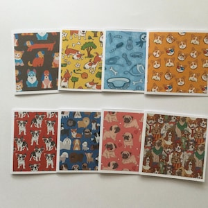 Dog mini notecard set, handmade cards, pet thank you cards, blank cards, gift tag, lunch notes shop notes, set of 8, 7 x 7cm