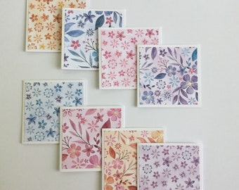 Spring cards, Flower cards, Floral pastel cards, watercolour mini card set, gift cards, thank you cards, note cards, mini notes, set of 8
