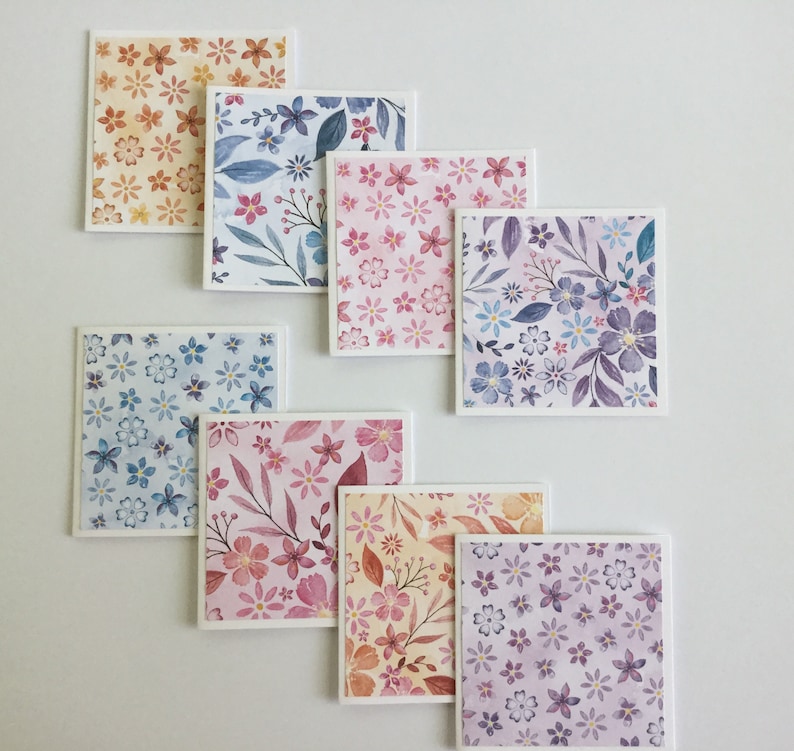 Spring cards, Flower cards, Floral pastel cards, watercolour mini card set, gift cards, thank you cards, note cards, mini notes, set of 8 image 1