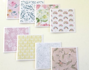 Floral mini cards, Gift card set of 8, pastel blank cards, nature botanical cards, mini note  cards