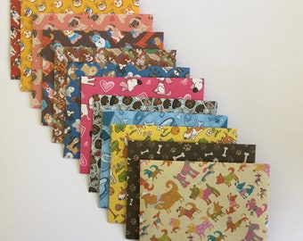 Dog Stationery Envelopes: Bright Patterned Puppy Snail Mail, Set of 12