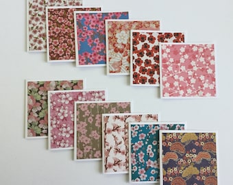 Cherry blossom mini cards, wedding thank you cards, flower mini note card set, blank, gift tag, lunch notes shop notes, set of 12, 7 x 7cm