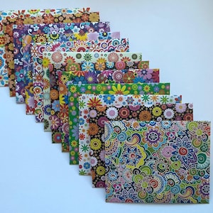 Floral Japanese Paper Envelopes and Cards: Handmade Snail Mail Set of 12