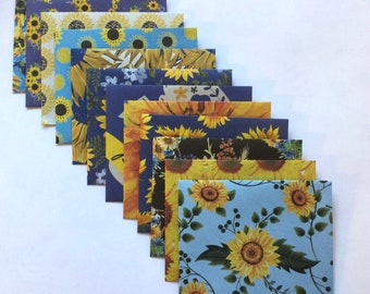 Sunflower envelopes, floral stationery, snail mail, happy mail, handmade small envelopes, set of 12