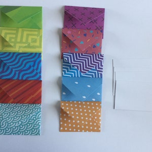 Bright mini / tiny cards and envelopes, random patterns, tooth fairy letter, party favour, lunch box note, wedding favour