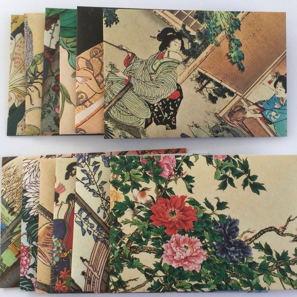 Enveloppes japonaises traditionnelles, papeterie d'impressions de jardins japonais, courrier postal, enveloppes faites main, lot de 12, à motifs, printemps